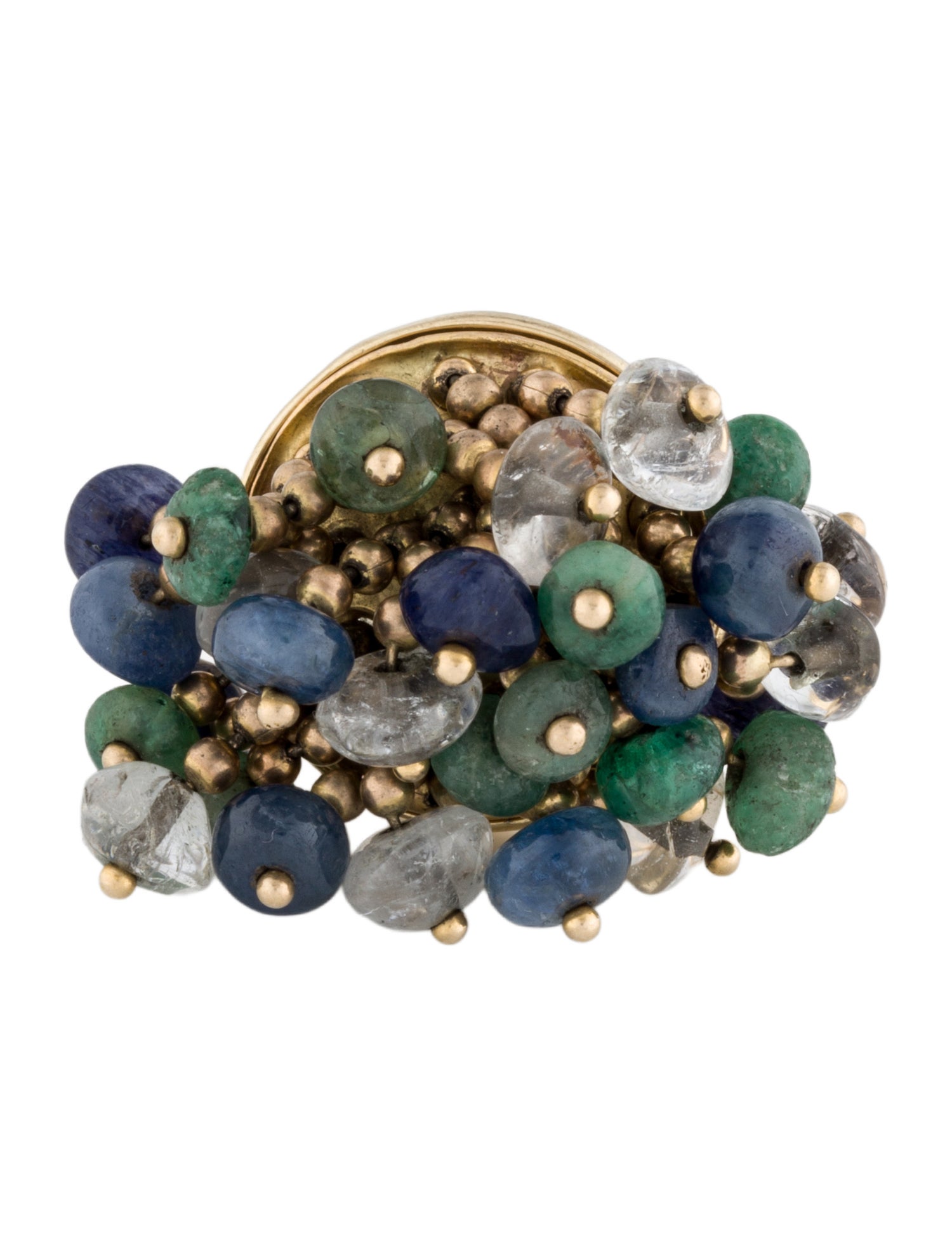 Ring 14K Emerald, Sapphire & Quartz Shaker Cocktail Ring